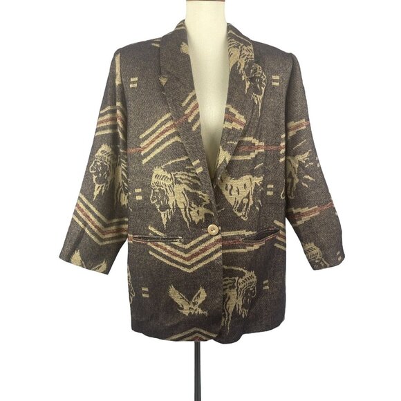 Vintage AB Sport Wool-Look Blazer Women’s 1X Southwest Horses Eagle - Picture 2 of 12